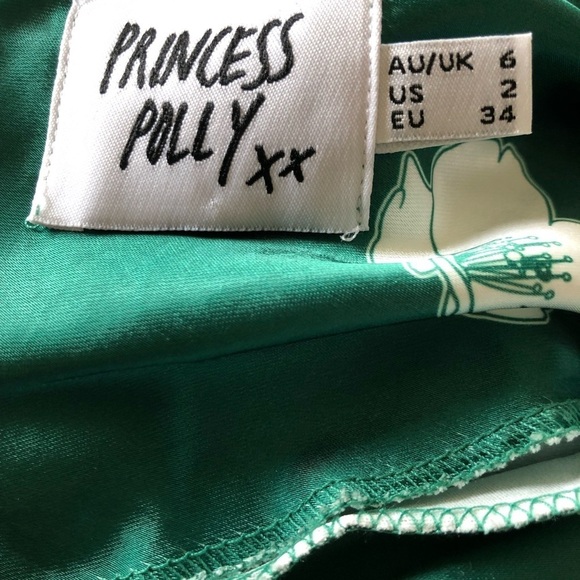 Princess Polly Ultra Mini Dress Floral Print Size 2 Green White Fall Collars - Picture 8 of 8